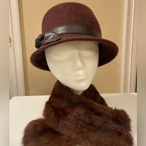 Wool Made in Italy Buttery Soft Leather Chocolate Brown Cloche Hat 🎉HP FREE Mink